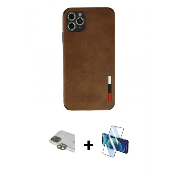 MARSİLYAN™- iPhone 11 Pro Max Kılıf Doruk Asil Koleksiyonu - Siyah 3D Antistatik Seramik Nano Ekran Koruyucu + Pers Alüminyum Kamera Lens - YL