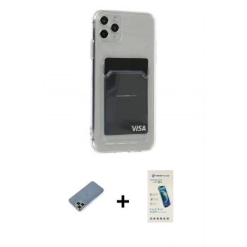 MARSİLYAN™- iPhone 11 Pro Max Kılıf Doruk Klasik Koleksiyonu - Şeffaf Pasifik Cam Ekran Koruyucu + Metal Kamera Lens Koruma Cam - AKYL