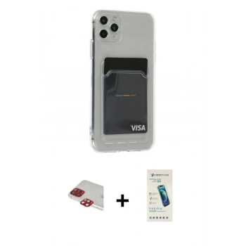 MARSİLYAN™- iPhone 11 Pro Max Kılıf Doruk Klasik Koleksiyonu - Şeffaf Pasifik Cam Ekran Koruyucu + Pers Alüminyum Kamera Lens - KI