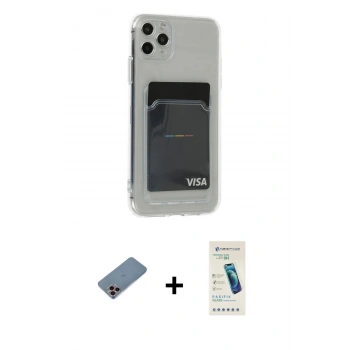 MARSİLYAN™- iPhone 11 Pro Max Kılıf Doruk Klasik Koleksiyonu - Şeffaf Pasifik Cam Ekran Koruyucu + Shine Kamera Lens Koruma Cam - PE