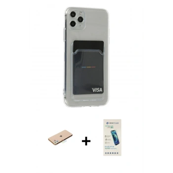 MARSİLYAN™- iPhone 11 Pro Max Kılıf Doruk Klasik Koleksiyonu - Şeffaf Pasifik Cam Ekran Koruyucu + Renkli Kamera Lens Koruma Cam - MI