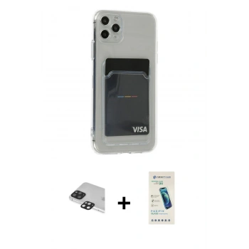 MARSİLYAN™- iPhone 11 Pro Max Kılıf Doruk Klasik Koleksiyonu - Şeffaf Pasifik Cam Ekran Koruyucu + Pers Alüminyum Kamera Lens - SH