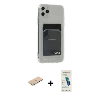 MARSİLYAN™- iPhone 11 Pro Max Kılıf Doruk Klasik Koleksiyonu - Şeffaf Pasifik Cam Ekran Koruyucu + Renkli Kamera Lens Koruma Cam - YL