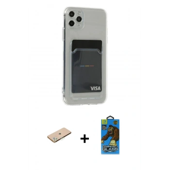 MARSİLYAN™- iPhone 11 Pro Max Kılıf Doruk Klasik Koleksiyonu - Siyah 18D Cam Ekran Koruyucu + Renkli Kamera Lens Koruma Cam - YL