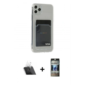 MARSİLYAN™- iPhone 11 Pro Max Kılıf Doruk Klasik Koleksiyonu - Siyah 34D Hayalet Izgaralı Cam + Kamera Lens Koruma Cam - SF