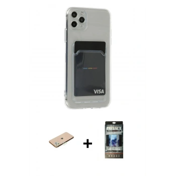MARSİLYAN™- iPhone 11 Pro Max Kılıf Doruk Klasik Koleksiyonu - Siyah 34D Hayalet Izgaralı Cam + Renkli Kamera Lens Koruma Cam - YL