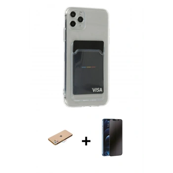 MARSİLYAN™- iPhone 11 Pro Max Kılıf Doruk Klasik Koleksiyonu - Siyah 3D Antistatik Hayalet Cam Ekran Koruyucu + Renkli Kamera Lens Koruma Cam - PE