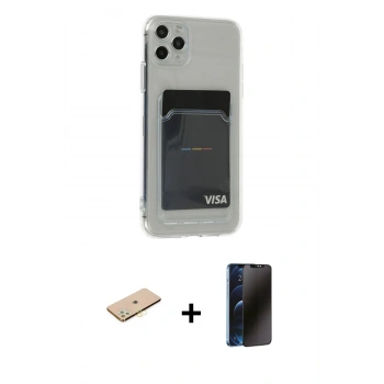 MARSİLYAN™- iPhone 11 Pro Max Kılıf Doruk Klasik Koleksiyonu - Siyah 3D Antistatik Hayalet Cam Ekran Koruyucu + Renkli Kamera Lens Koruma Cam - SI