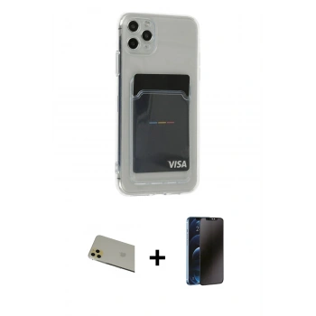 MARSİLYAN™- iPhone 11 Pro Max Kılıf Doruk Klasik Koleksiyonu - Siyah 3D Antistatik Hayalet Cam Ekran Koruyucu + Rainbow Kamera Lens Koruma Cam - GD