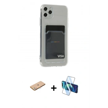 MARSİLYAN™- iPhone 11 Pro Max Kılıf Doruk Klasik Koleksiyonu - Siyah 3D Antistatik Seramik Nano Ekran Koruyucu + Renkli Kamera Lens Koruma Cam - PE