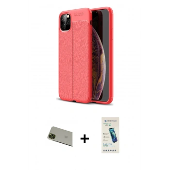 MARSİLYAN™- iPhone 11 Pro Max Kılıf Doruk Klasik Özel Seri - Şeffaf Pasifik Cam Ekran Koruyucu + Rainbow Kamera Lens Koruma Cam - YL