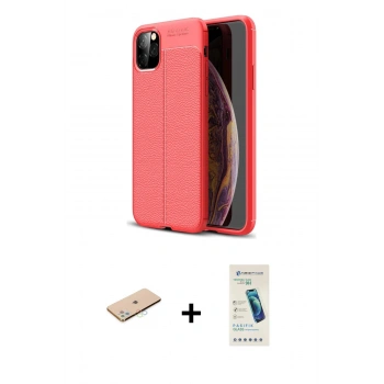 MARSİLYAN™- iPhone 11 Pro Max Kılıf Doruk Klasik Özel Seri - Şeffaf Pasifik Cam Ekran Koruyucu + Renkli Kamera Lens Koruma Cam - MI