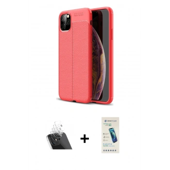 MARSİLYAN™- iPhone 11 Pro Max Kılıf Doruk Klasik Özel Seri - Şeffaf Pasifik Cam Ekran Koruyucu + Kamera Lens Koruma Cam - SF