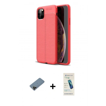 MARSİLYAN™- iPhone 11 Pro Max Kılıf Doruk Klasik Özel Seri - Şeffaf Pasifik Cam Ekran Koruyucu + Shine Kamera Lens Koruma Cam - SH