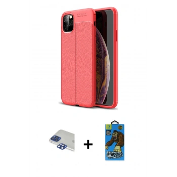 MARSİLYAN™- iPhone 11 Pro Max Kılıf Doruk Klasik Özel Seri - Siyah 18D Cam Ekran Koruyucu + Pers Alüminyum Kamera Lens - LT