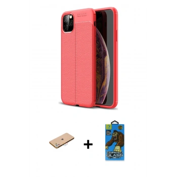 MARSİLYAN™- iPhone 11 Pro Max Kılıf Doruk Klasik Özel Seri - Siyah 18D Cam Ekran Koruyucu + Renkli Kamera Lens Koruma Cam - PE