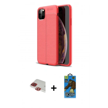 MARSİLYAN™- iPhone 11 Pro Max Kılıf Doruk Klasik Özel Seri - Siyah 18D Cam Ekran Koruyucu + Pers Alüminyum Kamera Lens - KI