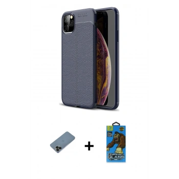MARSİLYAN™- iPhone 11 Pro Max Kılıf Doruk Klasik Özel Seri - Siyah 18D Cam Ekran Koruyucu + Shine Kamera Lens Koruma Cam - SH