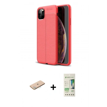 MARSİLYAN™- iPhone 11 Pro Max Kılıf Doruk Klasik Özel Seri - Siyah 20D Premium Cam Ekran Koruyucu + Renkli Kamera Lens Koruma Cam - MI