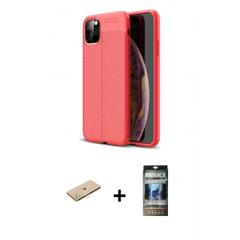 MARSİLYAN™- iPhone 11 Pro Max Kılıf Doruk Klasik Özel Seri - Siyah 34D Hayalet Izgaralı Cam + Renkli Kamera Lens Koruma Cam - SI