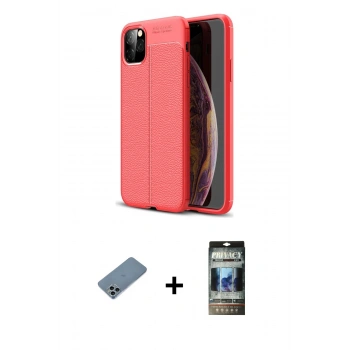MARSİLYAN™- iPhone 11 Pro Max Kılıf Doruk Klasik Özel Seri - Siyah 34D Hayalet Izgaralı Cam + Shine Kamera Lens Koruma Cam - SABE