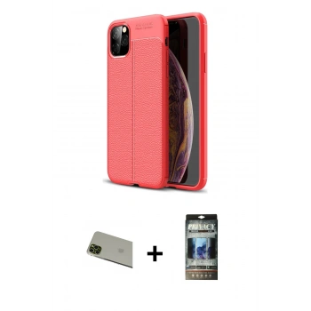 MARSİLYAN™- iPhone 11 Pro Max Kılıf Doruk Klasik Özel Seri - Siyah 34D Hayalet Izgaralı Cam + Rainbow Kamera Lens Koruma Cam - YL