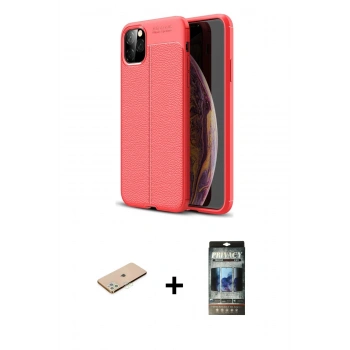 MARSİLYAN™- iPhone 11 Pro Max Kılıf Doruk Klasik Özel Seri - Siyah 34D Hayalet Izgaralı Cam + Renkli Kamera Lens Koruma Cam - YL