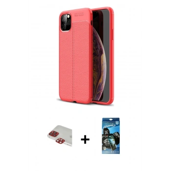 MARSİLYAN™- iPhone 11 Pro Max Kılıf Doruk Klasik Özel Seri - Siyah 34D Izgaralı Cam + Pers Alüminyum Kamera Lens - KI