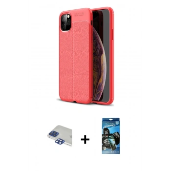 MARSİLYAN™- iPhone 11 Pro Max Kılıf Doruk Klasik Özel Seri - Siyah 34D Izgaralı Cam + Pers Alüminyum Kamera Lens - LT