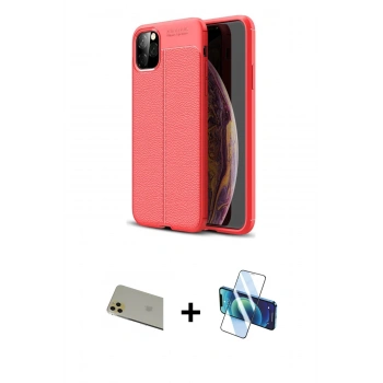 MARSİLYAN™- iPhone 11 Pro Max Kılıf Doruk Klasik Özel Seri - Siyah 3D Antistatik Cam Ekran Koruyucu + Rainbow Kamera Lens Koruma Cam - GD