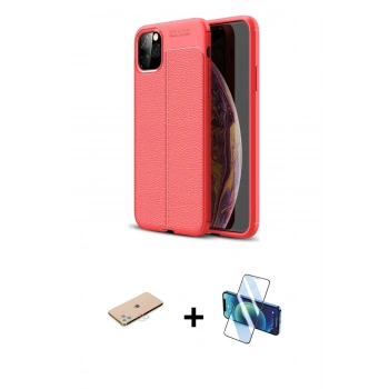 MARSİLYAN™- iPhone 11 Pro Max Kılıf Doruk Klasik Özel Seri - Siyah 3D Antistatik Cam Ekran Koruyucu + Renkli Kamera Lens Koruma Cam - MI