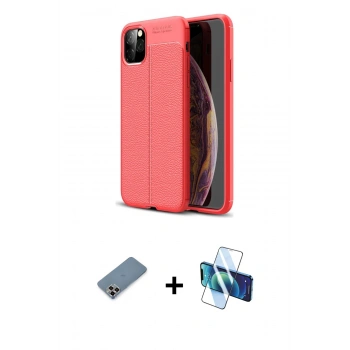 MARSİLYAN™- iPhone 11 Pro Max Kılıf Doruk Klasik Özel Seri - Siyah 3D Antistatik Cam Ekran Koruyucu + Metal Kamera Lens Koruma Cam - MR