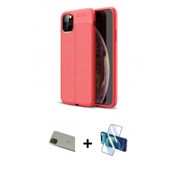 MARSİLYAN™- iPhone 11 Pro Max Kılıf Doruk Klasik Özel Seri - Siyah 3D Antistatik Cam Ekran Koruyucu + Rainbow Kamera Lens Koruma Cam - YL