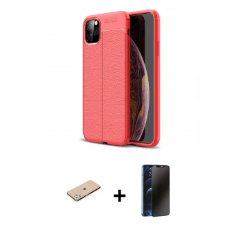 MARSİLYAN™- iPhone 11 Pro Max Kılıf Doruk Klasik Özel Seri - Siyah 3D Antistatik Hayalet Cam Ekran Koruyucu + Renkli Kamera Lens Koruma Cam - YL