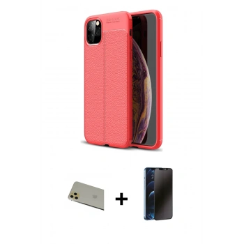 MARSİLYAN™- iPhone 11 Pro Max Kılıf Doruk Klasik Özel Seri - Siyah 3D Antistatik Hayalet Cam Ekran Koruyucu + Rainbow Kamera Lens Koruma Cam - GD