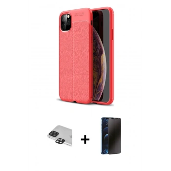 MARSİLYAN™- iPhone 11 Pro Max Kılıf Doruk Klasik Özel Seri - Siyah 3D Antistatik Hayalet Cam Ekran Koruyucu + Pers Alüminyum Kamera Lens - SH