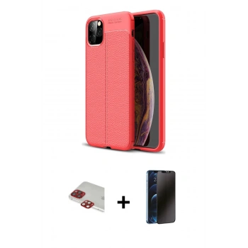 MARSİLYAN™- iPhone 11 Pro Max Kılıf Doruk Klasik Özel Seri - Siyah 3D Antistatik Hayalet Cam Ekran Koruyucu + Pers Alüminyum Kamera Lens - KI
