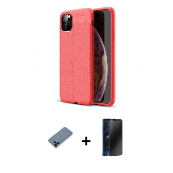 MARSİLYAN™- iPhone 11 Pro Max Kılıf Doruk Klasik Özel Seri - Siyah 3D Antistatik Hayalet Cam Ekran Koruyucu + Metal Kamera Lens Koruma Cam - MI