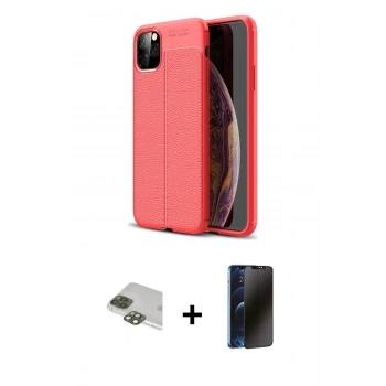 MARSİLYAN™- iPhone 11 Pro Max Kılıf Doruk Klasik Özel Seri - Siyah 3D Antistatik Hayalet Cam Ekran Koruyucu + Pers Alüminyum Kamera Lens - YL
