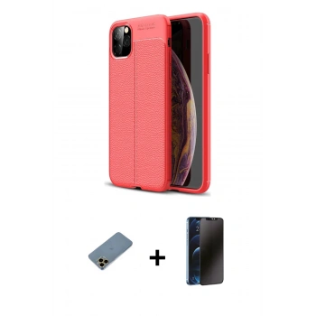 MARSİLYAN™- iPhone 11 Pro Max Kılıf Doruk Klasik Özel Seri - Siyah 3D Antistatik Hayalet Cam Ekran Koruyucu + Shine Kamera Lens Koruma Cam - GD