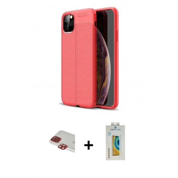 MARSİLYAN™- iPhone 11 Pro Max Kılıf Doruk Klasik Özel Seri - Siyah Polymer Nano Ekran Koruyucu + Pers Alüminyum Kamera Lens - KI