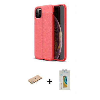 MARSİLYAN™- iPhone 11 Pro Max Kılıf Doruk Klasik Özel Seri - Siyah Polymer Nano Ekran Koruyucu + Renkli Kamera Lens Koruma Cam - PE