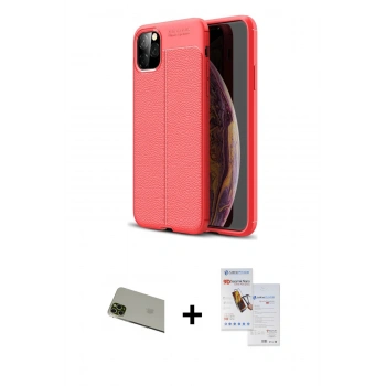 MARSİLYAN™- iPhone 11 Pro Max Kılıf Doruk Klasik Özel Seri - Siyah Seramik Nano Ekran Koruyucu + Rainbow Kamera Lens Koruma Cam - YL