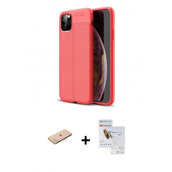 MARSİLYAN™- iPhone 11 Pro Max Kılıf Doruk Klasik Özel Seri - Siyah Seramik Nano Ekran Koruyucu + Renkli Kamera Lens Koruma Cam - MI