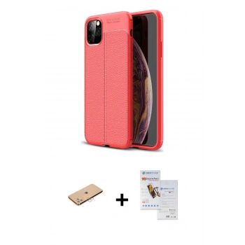 MARSİLYAN™- iPhone 11 Pro Max Kılıf Doruk Klasik Özel Seri - Siyah Seramik Nano Ekran Koruyucu + Renkli Kamera Lens Koruma Cam - PE