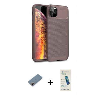MARSİLYAN™- iPhone 11 Pro Max Kılıf Eksen Form Prime - Şeffaf Pasifik Cam Ekran Koruyucu + Metal Kamera Lens Koruma Cam - MR
