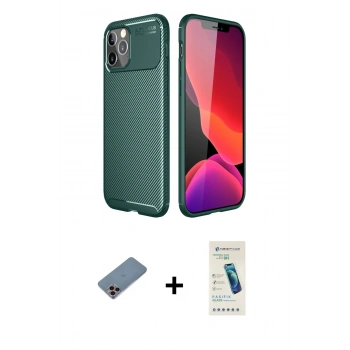 MARSİLYAN™- iPhone 11 Pro Max Kılıf Eksen Form Prime - Şeffaf Pasifik Cam Ekran Koruyucu + Shine Kamera Lens Koruma Cam - PE