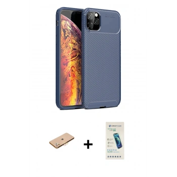MARSİLYAN™- iPhone 11 Pro Max Kılıf Eksen Form Prime - Şeffaf Pasifik Cam Ekran Koruyucu + Renkli Kamera Lens Koruma Cam - TU
