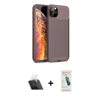 MARSİLYAN™- iPhone 11 Pro Max Kılıf Eksen Form Prime - Şeffaf Pasifik Cam Ekran Koruyucu + Kamera Lens Koruma Cam - SF