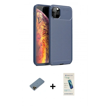 MARSİLYAN™- iPhone 11 Pro Max Kılıf Eksen Form Prime - Şeffaf Pasifik Cam Ekran Koruyucu + Shine Kamera Lens Koruma Cam - GD